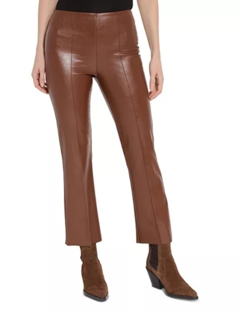 LYSSE Faux Leather Elysse Ankle Bootcut Pants In Whiskey, Size Large.